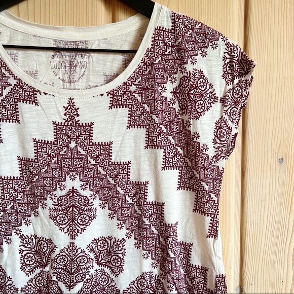 Lucky Brand Bandana Print Mulberry Purple Crewneck Tee Size XS - Picture 2 of 5